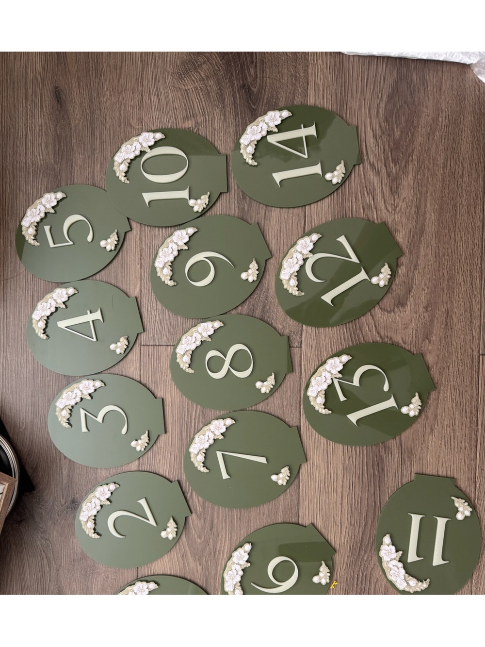 Green Floral Table Number Set - Elegant Wedding Decor